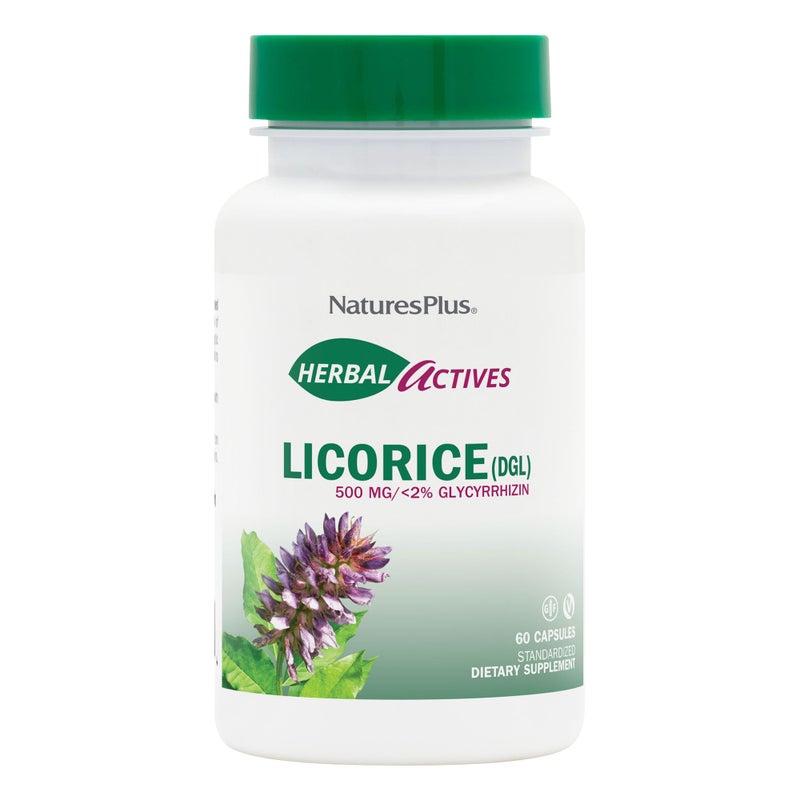 NaturesPlus Herbal Actives Licorice DGL 500 mg 60 Capsules Pack of 2 Supports Healthy Digestion Overall WellBeing Vegetarian Gluten Free 120 Total Servings